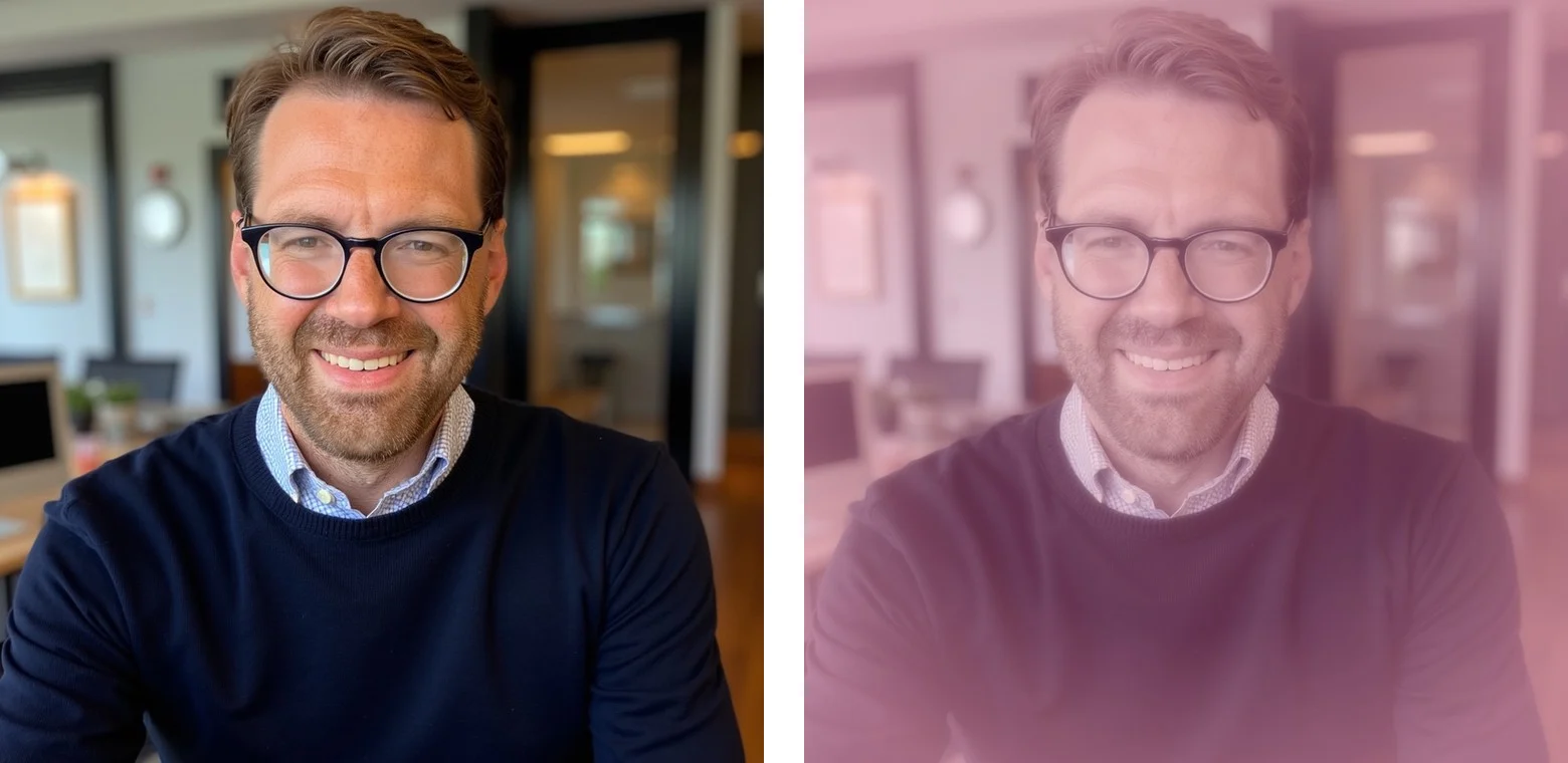The same photo, before and after the rose-tinted glasses
